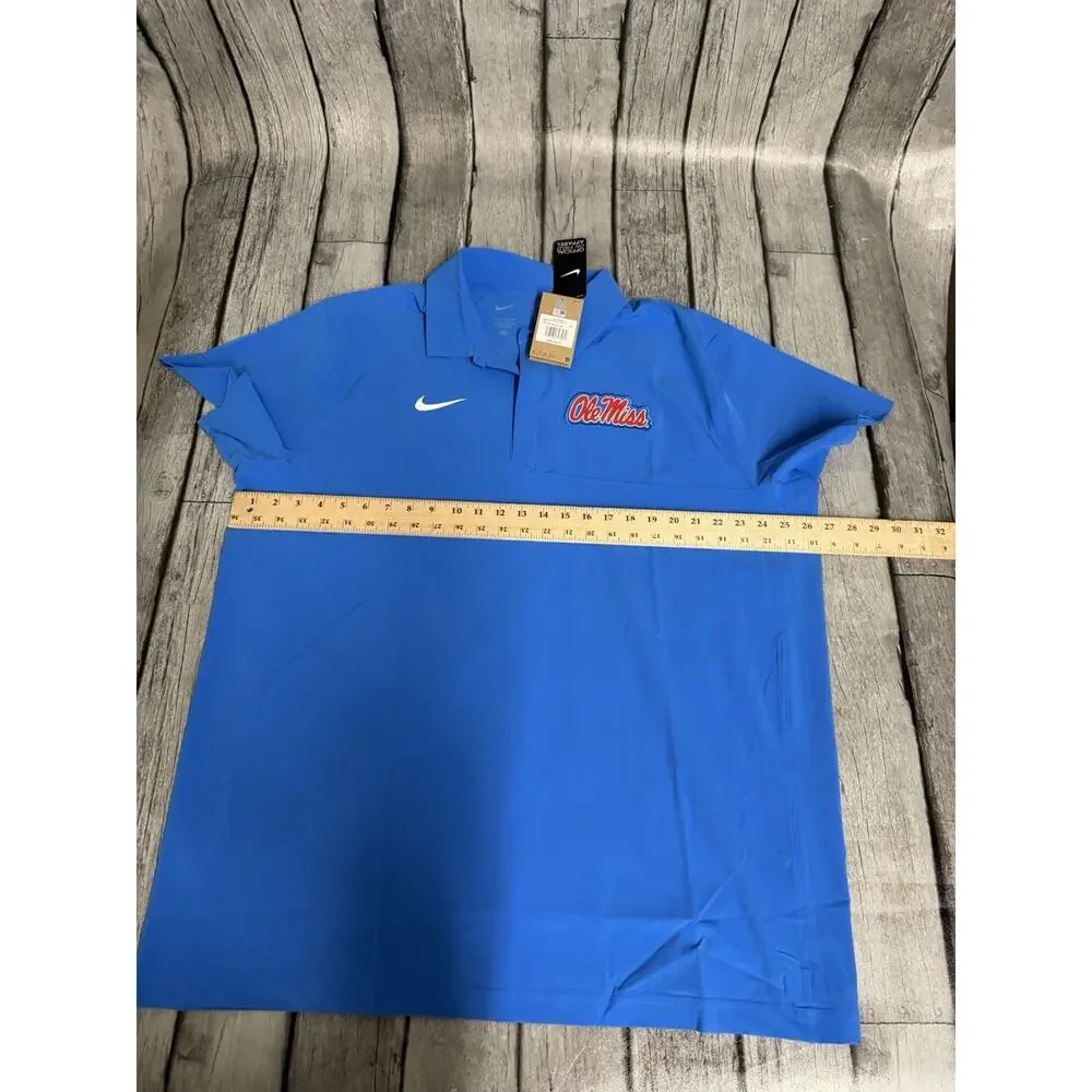 NWT Men's Nike Ole Miss Rebels Woven Polo XXL Lt Blue 2XL On Field SS Windbreake